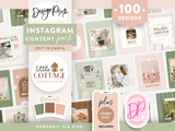 Cottagecore Instagram templates for post and story ideas in pretty sage green and peach colors