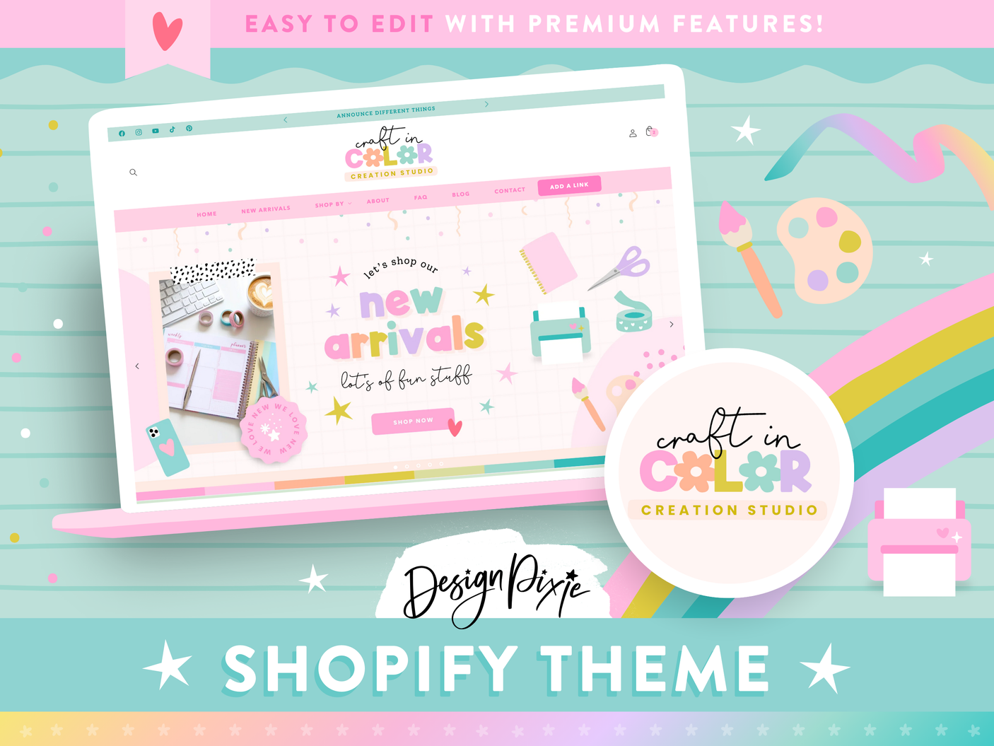 Craft Shopify Theme in a pastel rainbow design for craft business