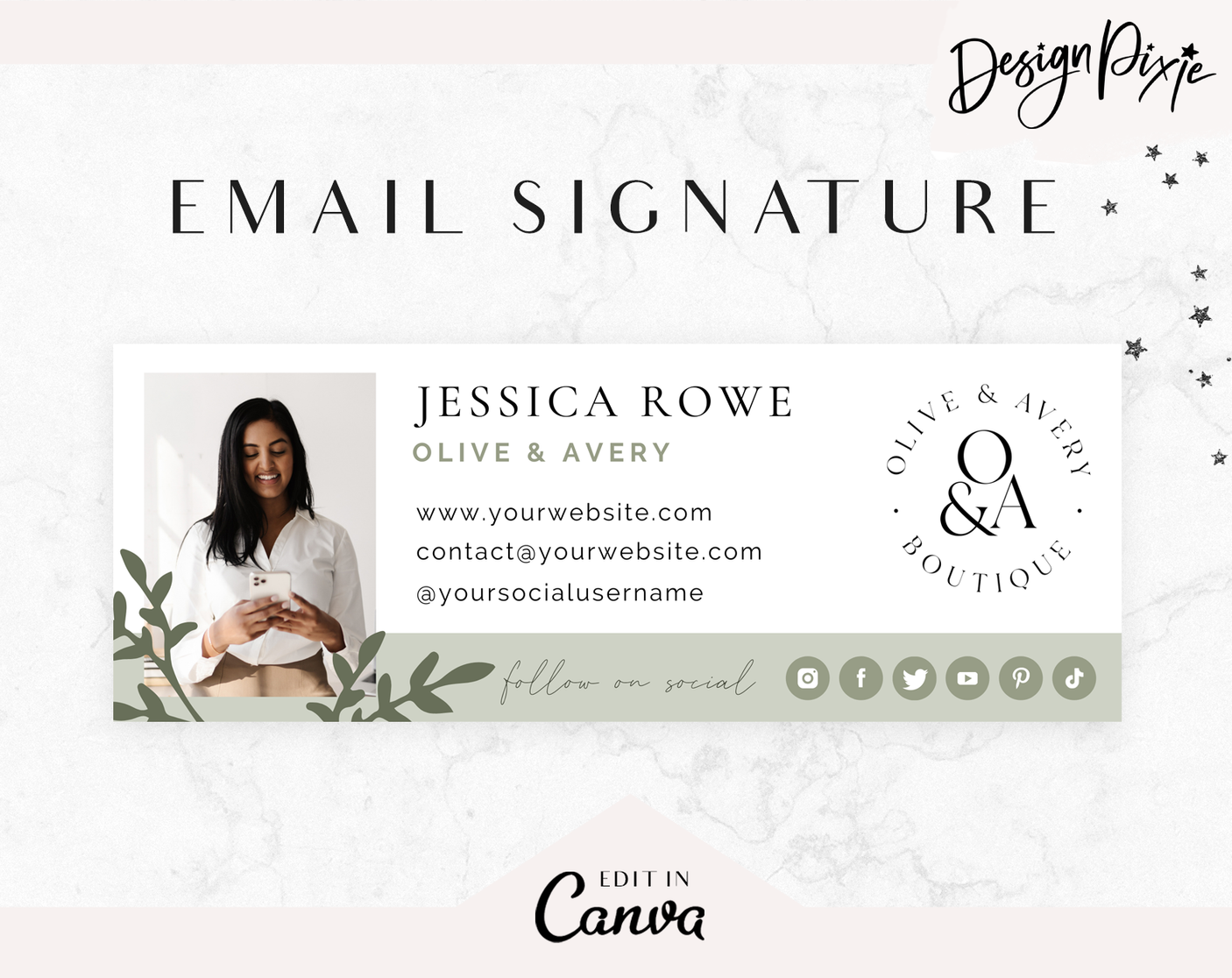 Olive Green Email Signature Template - Design Pixie