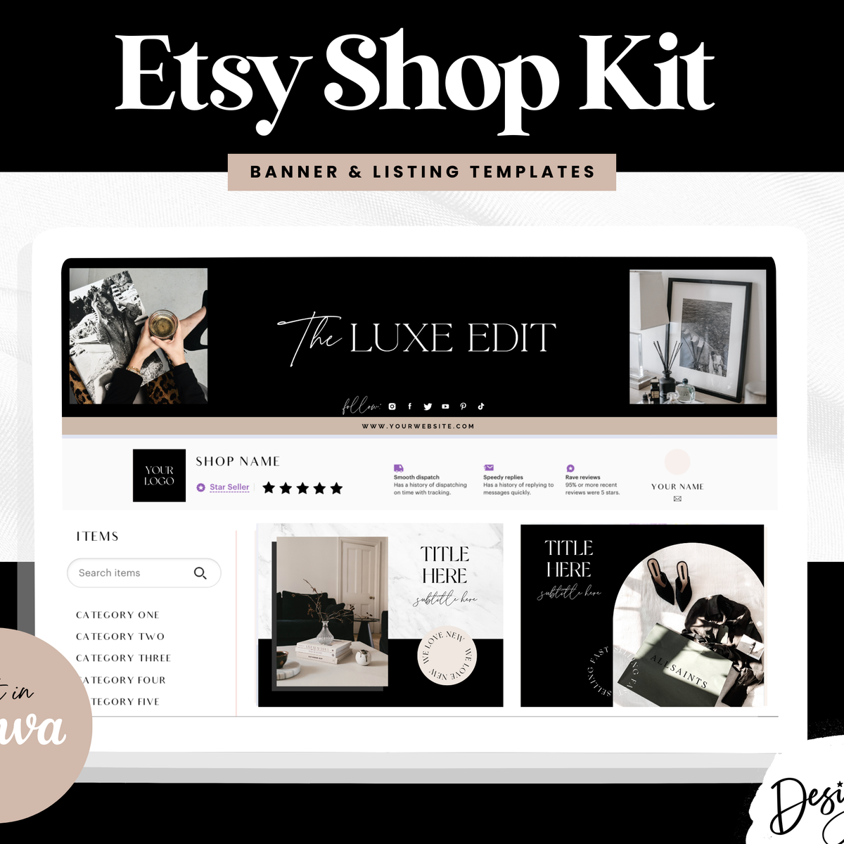 Luxe Edit Etsy Shop Kit Design Pixie