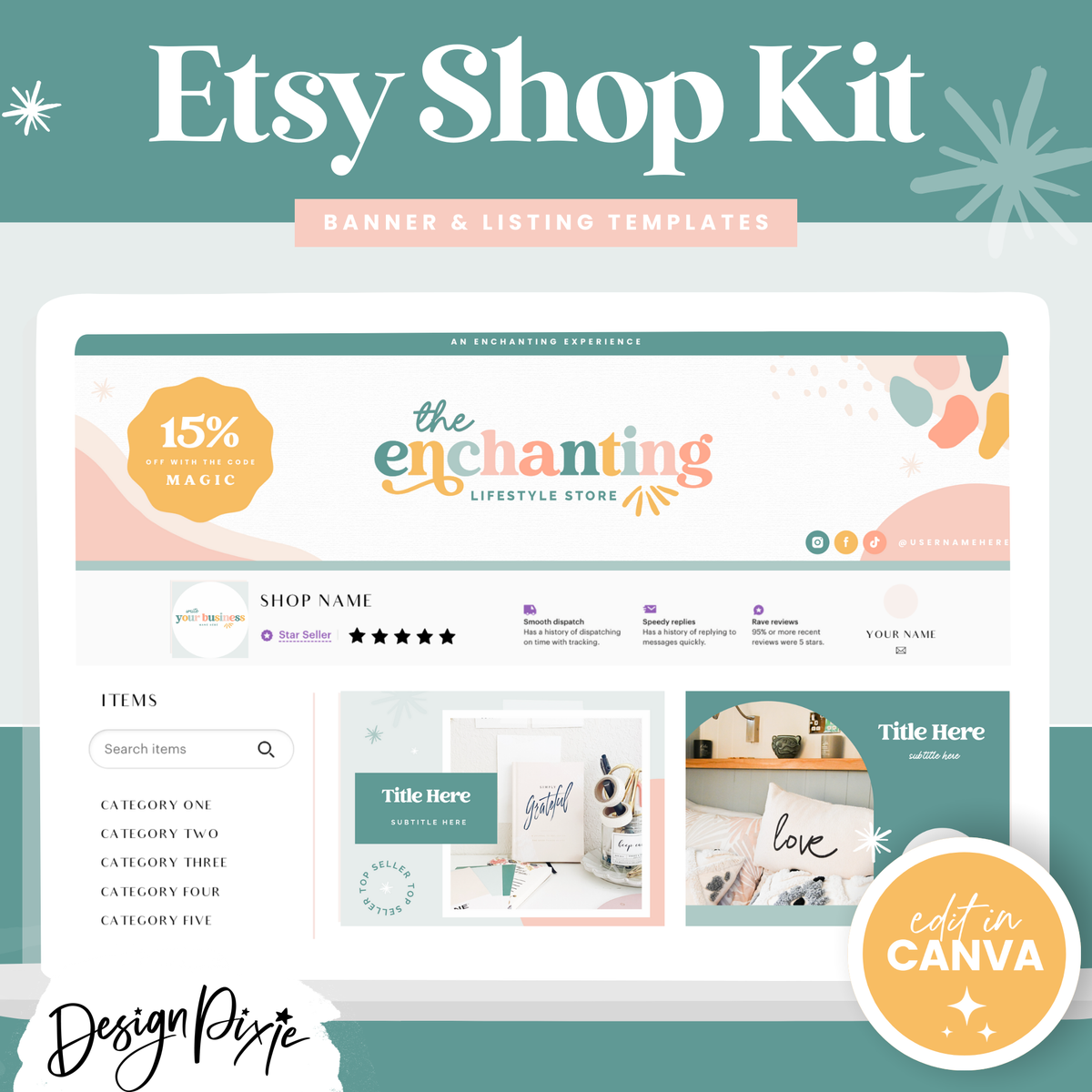 Enchanting Etsy Shop Kit Design Pixie