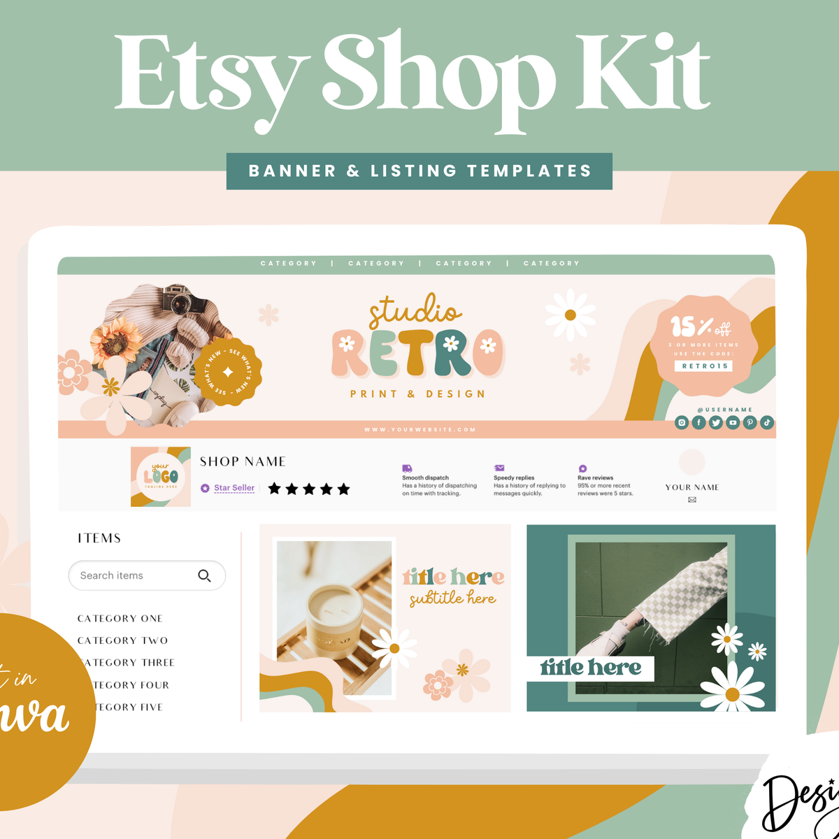 Retro Etsy Shop Kit Design Pixie