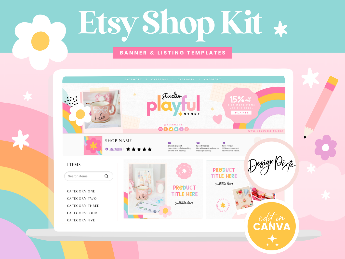 Playful Etsy Shop Kit - Design Pixie