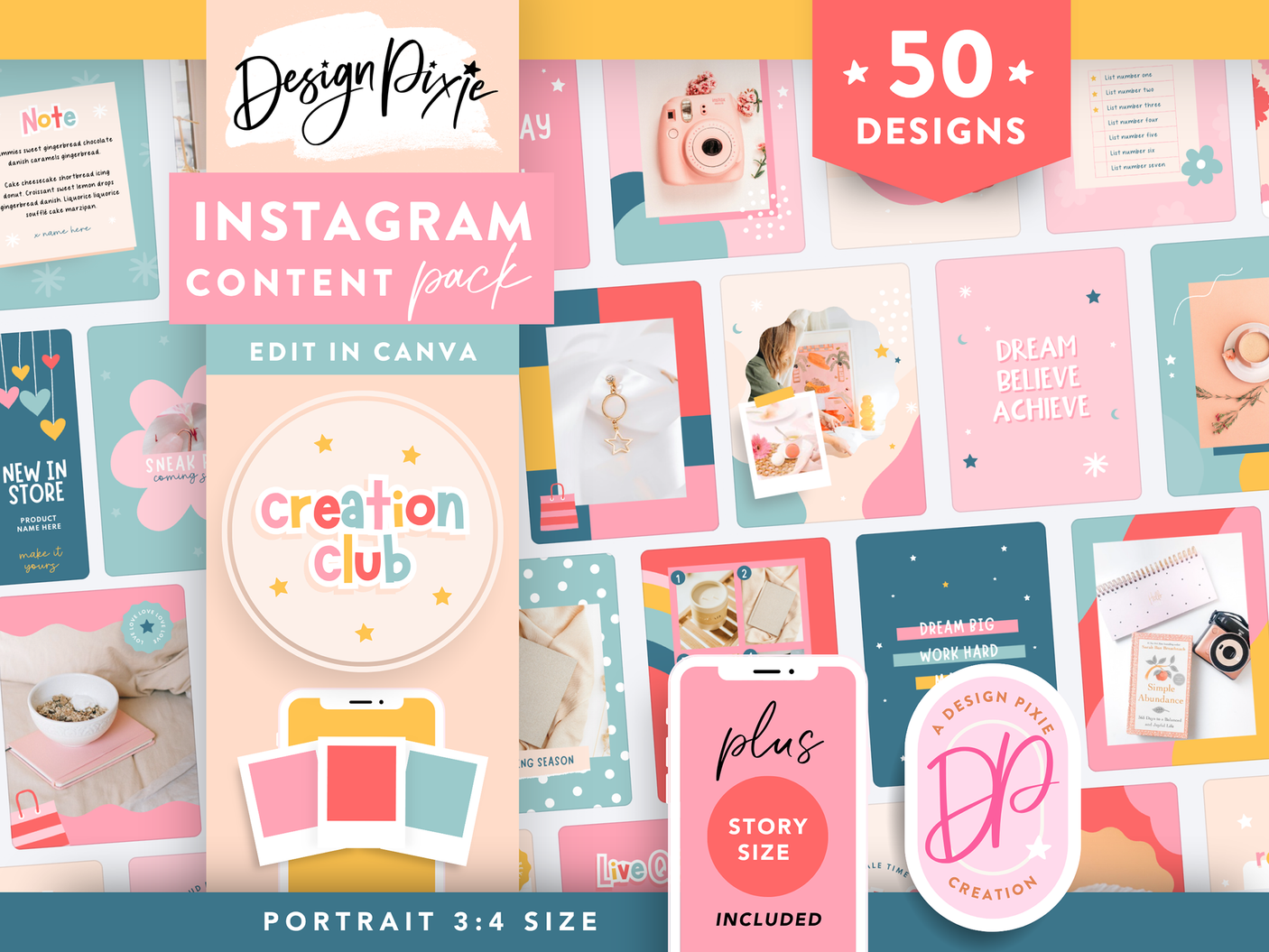Fun bright Instagram templates to edit in Canva for party stores, kids shops and colorful branding