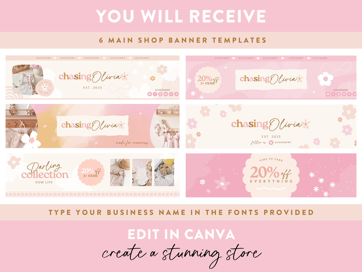 Boho Floral Etsy Banner Templates