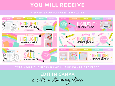 Rainbow Highlighter Etsy Shop Banner Templates