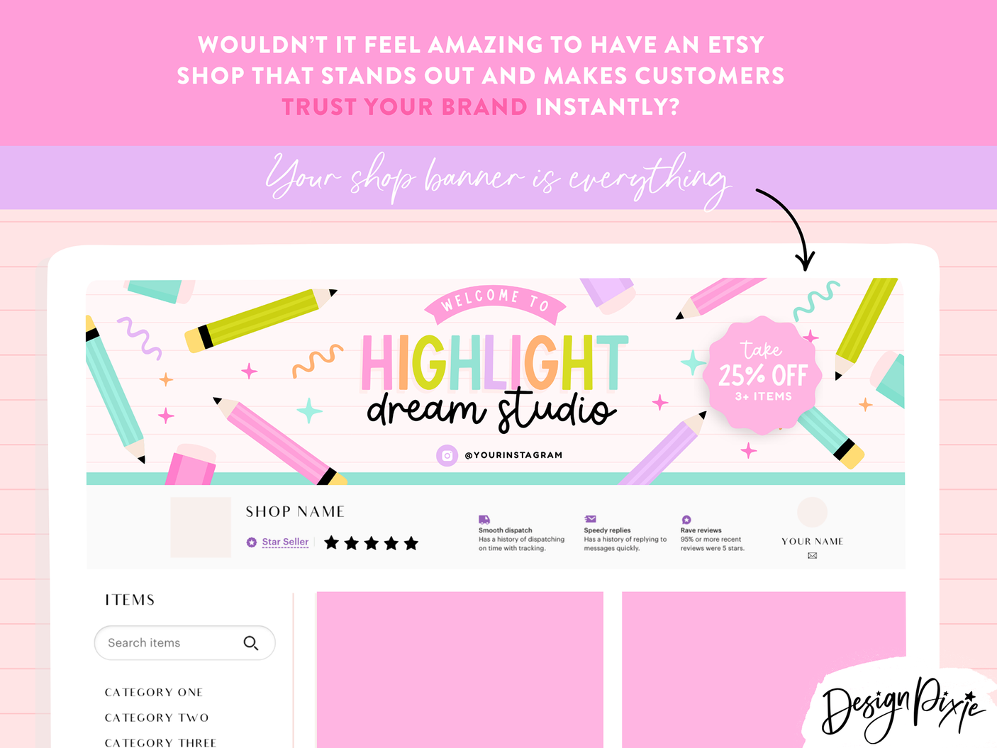 Rainbow Highlighter Etsy Shop Banner Templates