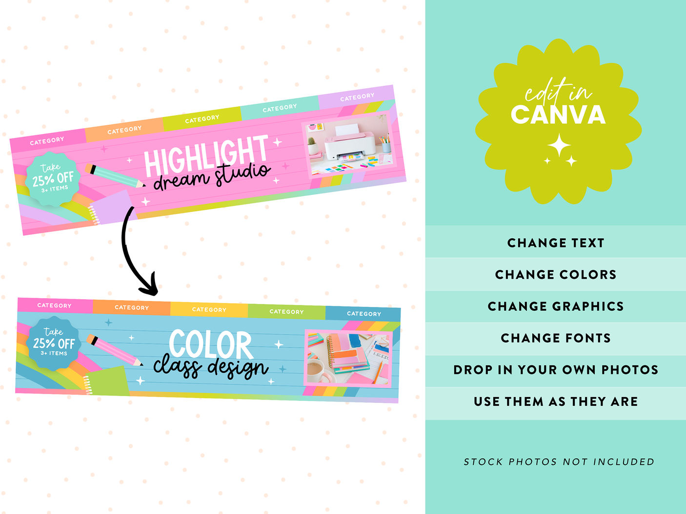 Rainbow Highlighter Etsy Shop Banner Templates