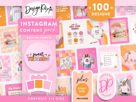 Hot pink Instagram templates for post and story ideas with cute retro branding