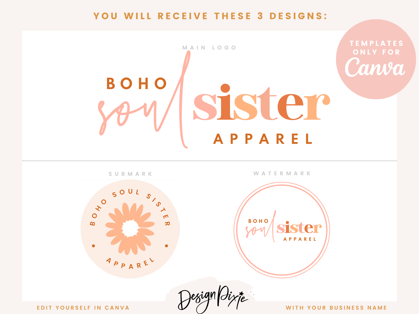 Boho Soul Sister Logo Template - Design Pixie