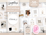 Minimal aesthetic Instagram templates in white and beige to edit in Canva