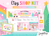 Pastel Christmas Etsy shop kit with banner templates to edit in Canva