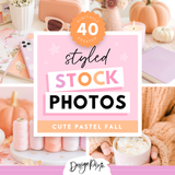pastel fall styled stock photos with candles, pumpkins, flatlays and mockups