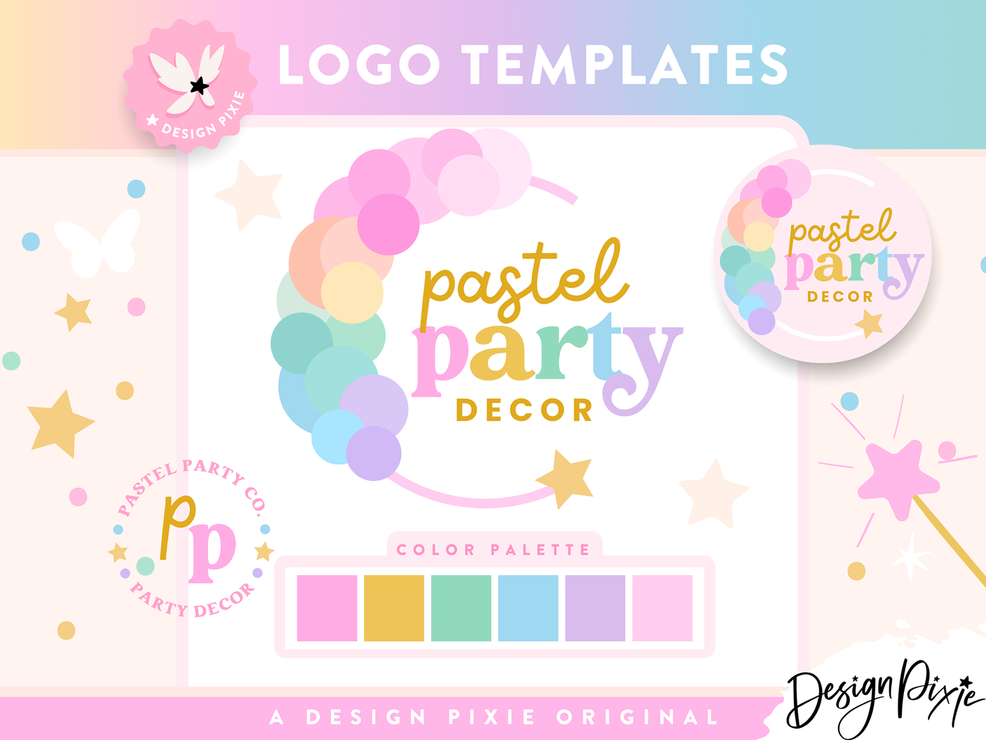 Pastel balloon arch logo design template for party business to edit in Canva