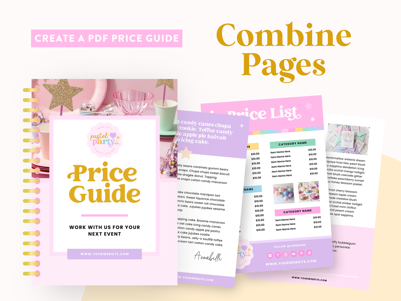 Pastel Party Price List Template