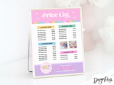 Pastel Party Price List Template