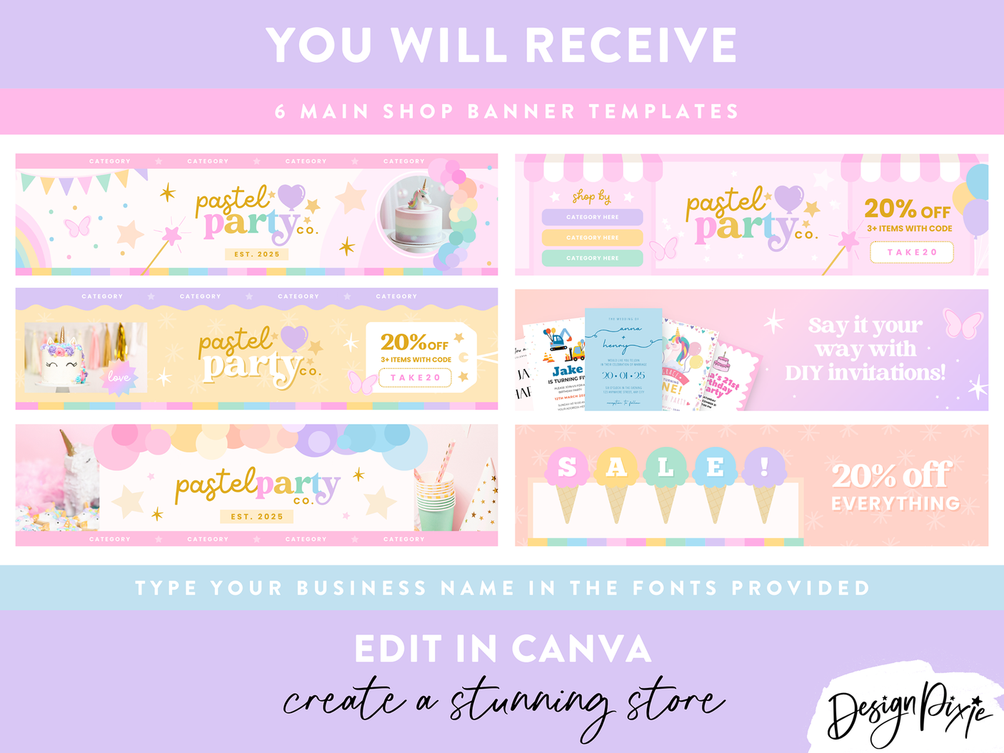 Pastel Party Etsy Banner Templates