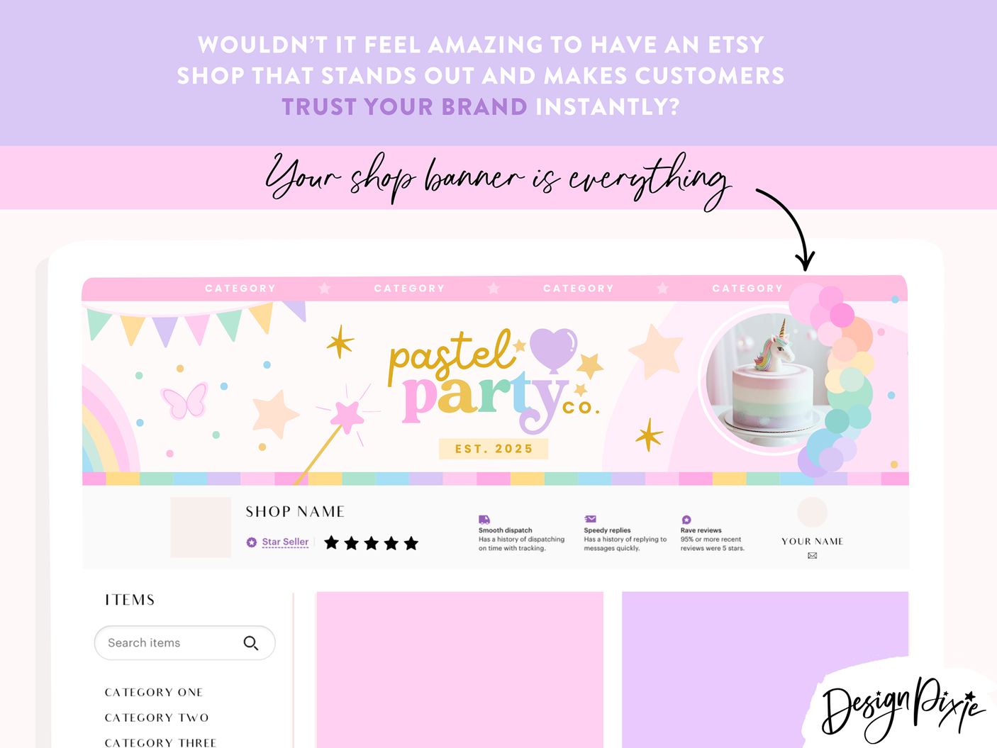 Pastel Party Etsy Banner Templates