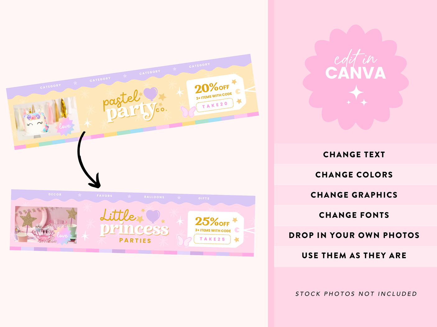 Pastel Party Etsy Banner Templates