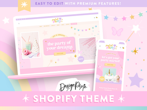 Pastel party Shopify theme template for party supply stores, balloons, cake decorators and more