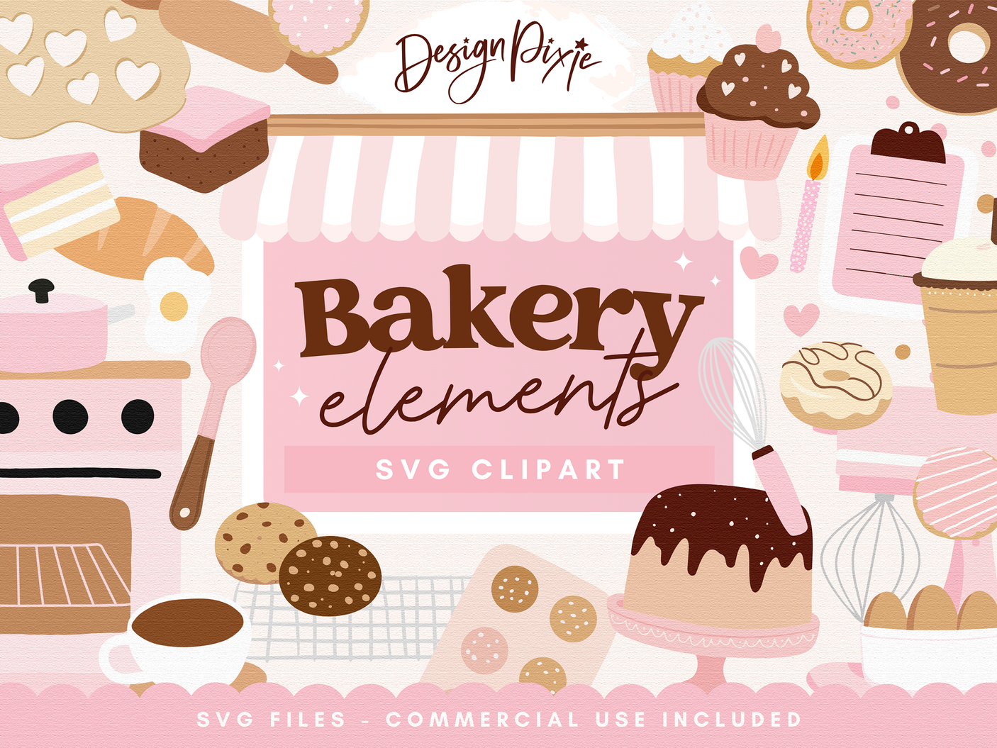 Pink Bakery SVG clipart with cookies, cupcakes, cakes and baking tools