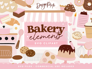 Pink Bakery SVG clipart with cookies, cupcakes, cakes and baking tools