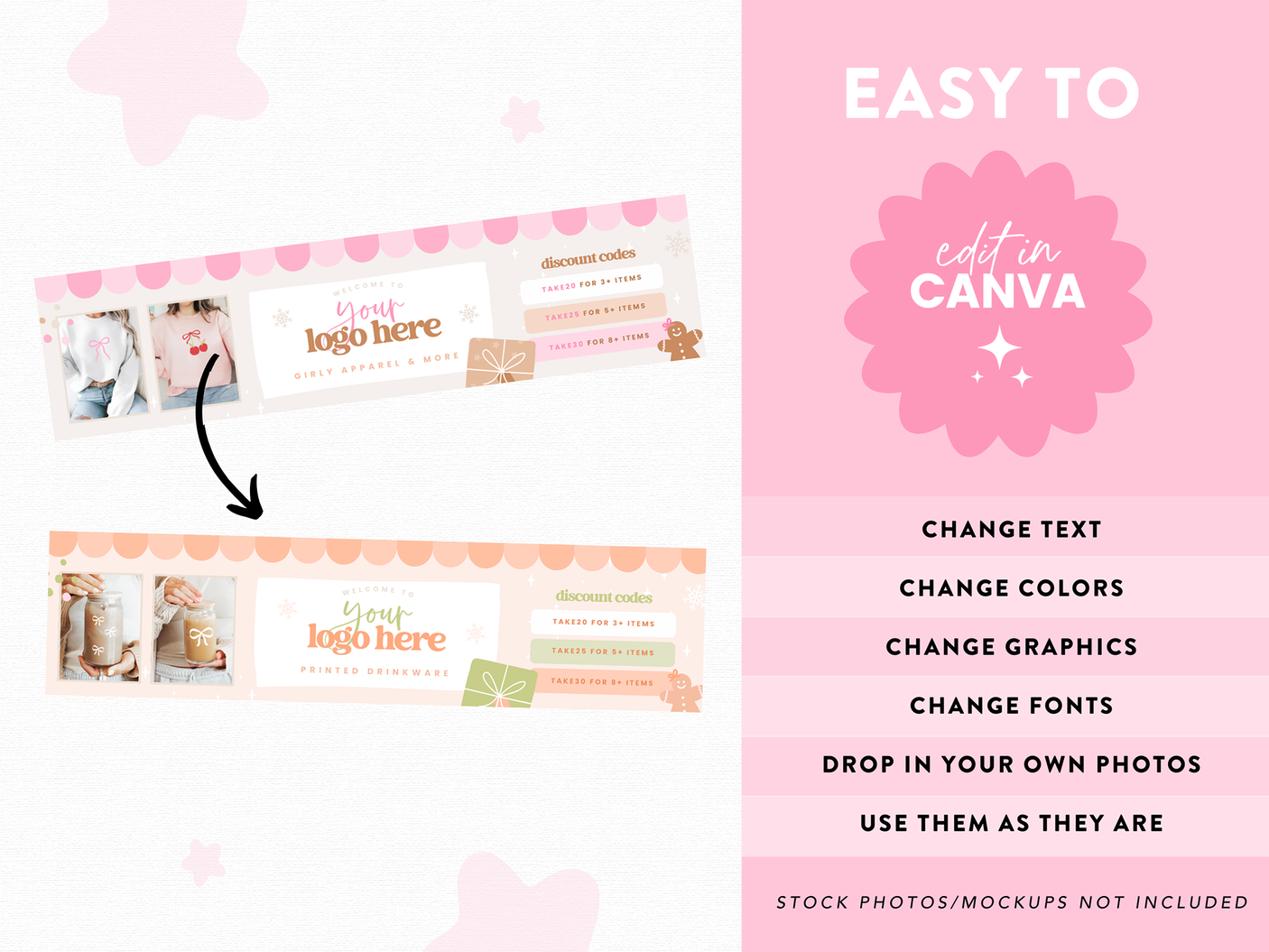 Pink Christmas Etsy Shop Banner Templates