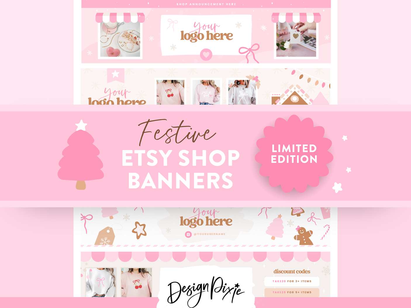 Pink Christmas Etsy Shop Banner Templates