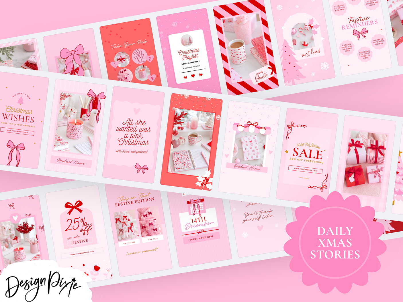 Pink Red Christmas Instagram Templates
