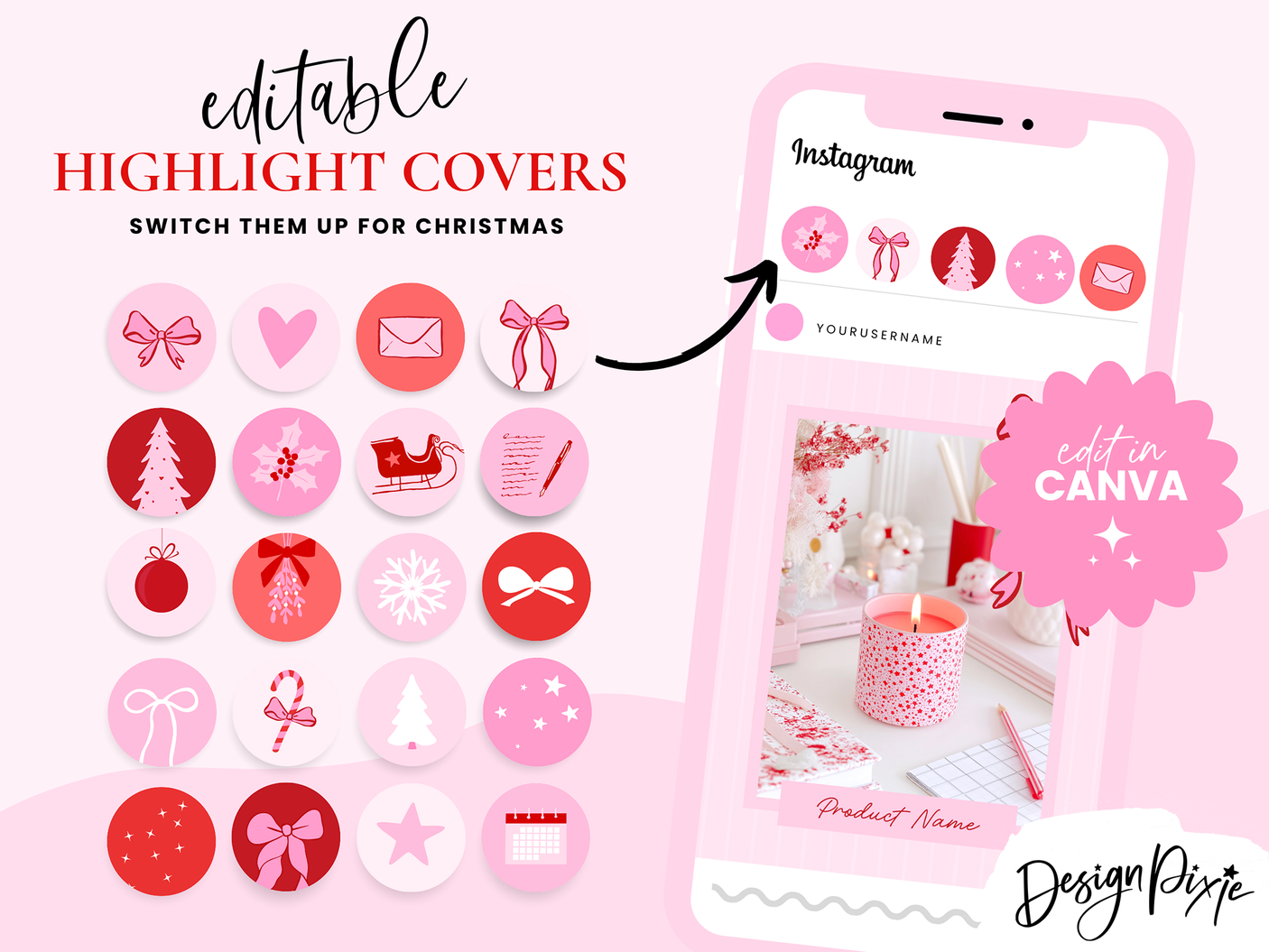 Pink Red Christmas Instagram Templates