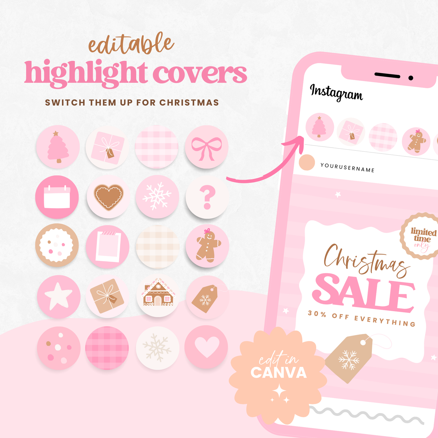 pink girly Instagram highlight covers for Christmas