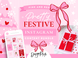 Pretty pink and red Christmas Instagram templates to edit in Canva with bows and feminine details