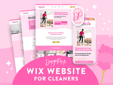 Pink Wix website template for cleaners to create a website design for cleaning business.