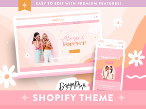 Pink Shopify Theme - Daisy Days design with flowers and sparkles for fashion boutique