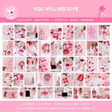 Pink Christmas styled stock photos with bows and coquette details