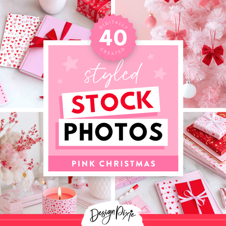 Pink and red Christmas styled stock photos with pretty bows