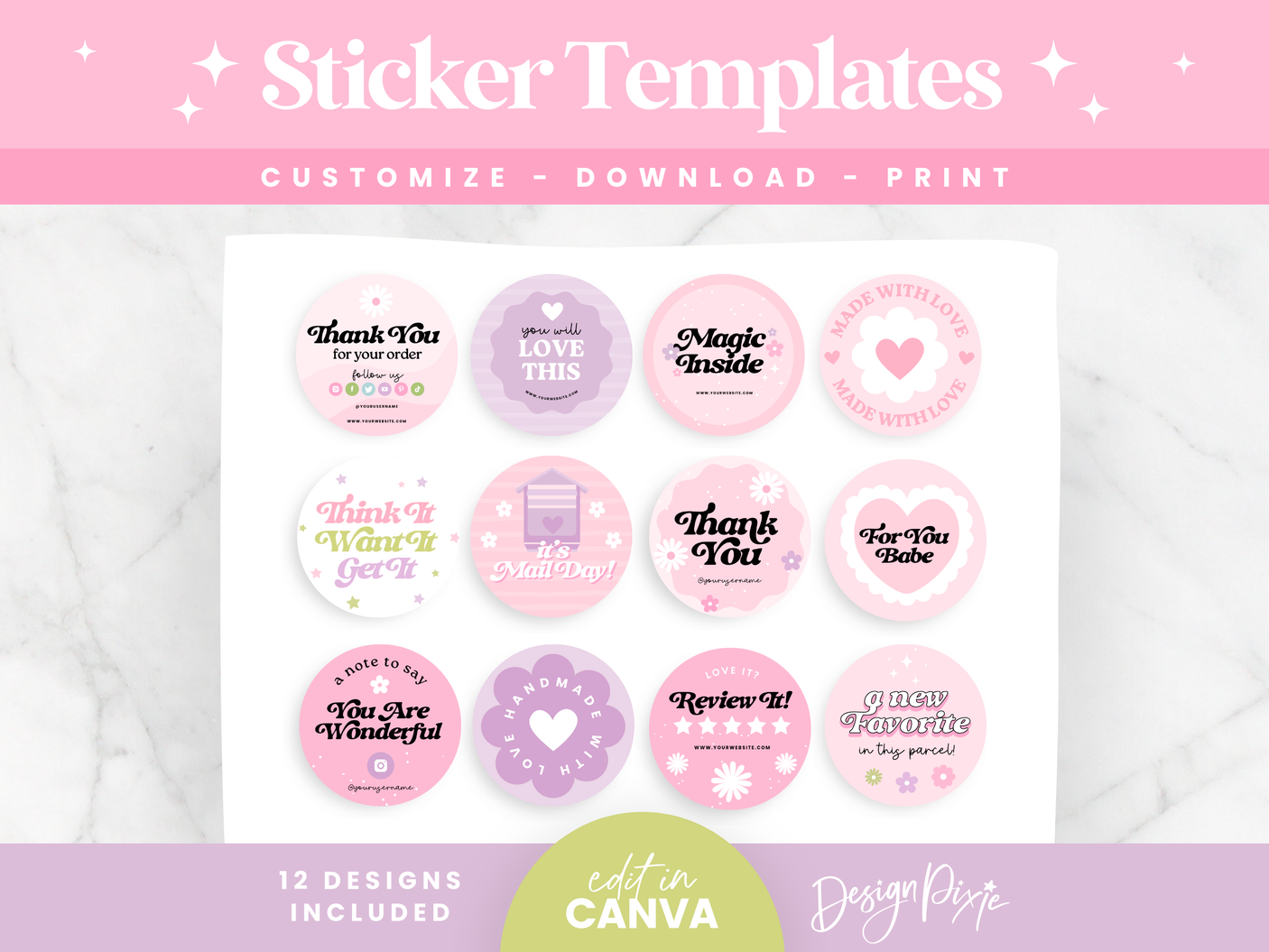 Pink Sticker Templates - Design Pixie