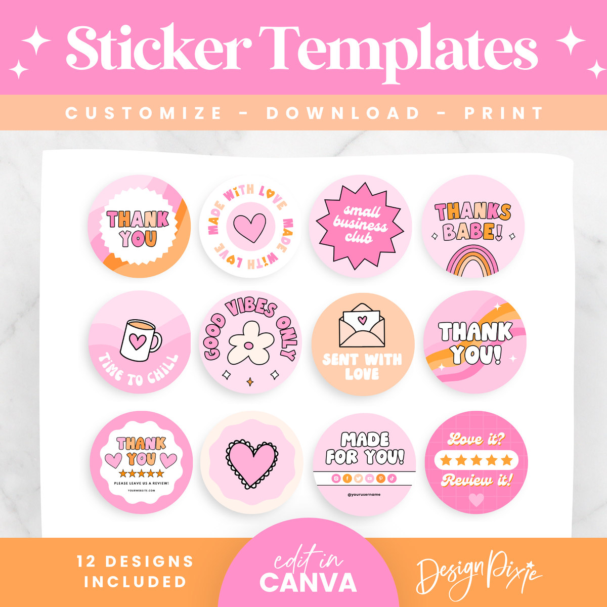 Pink Retro Sticker Templates – Design Pixie