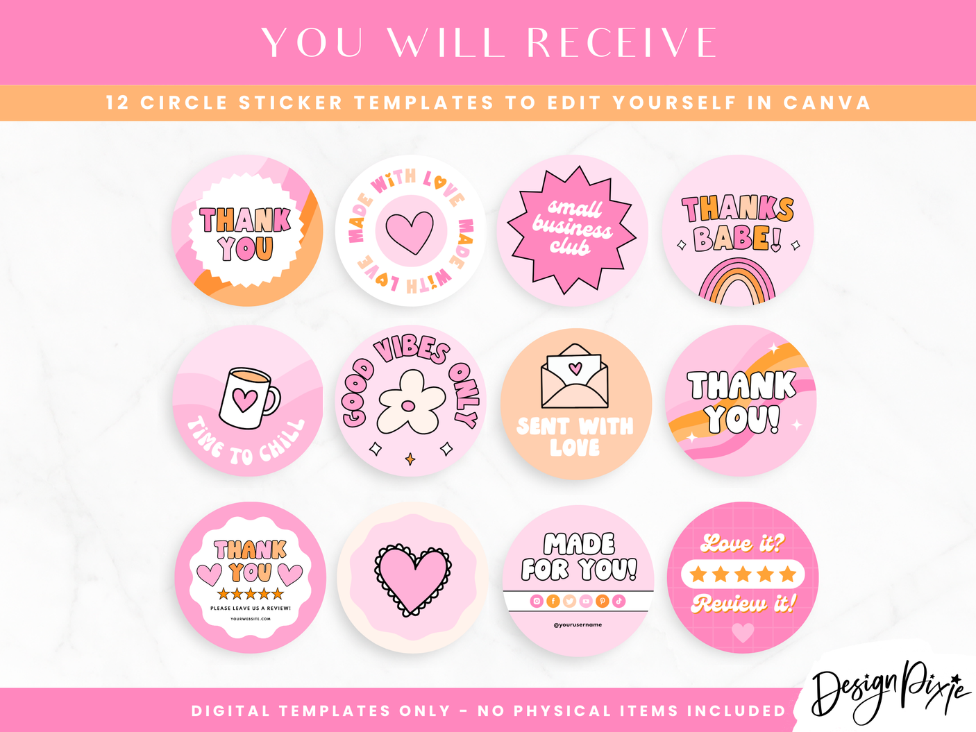 Pink Retro Sticker Templates - Design Pixie