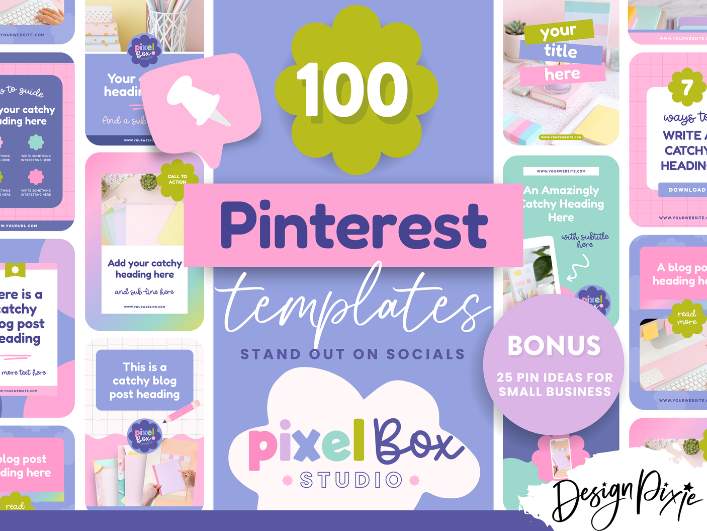 Colorful and creative Pinterest templates for pins and idea pins. A Pinterest template bundle to edit in Canva.
