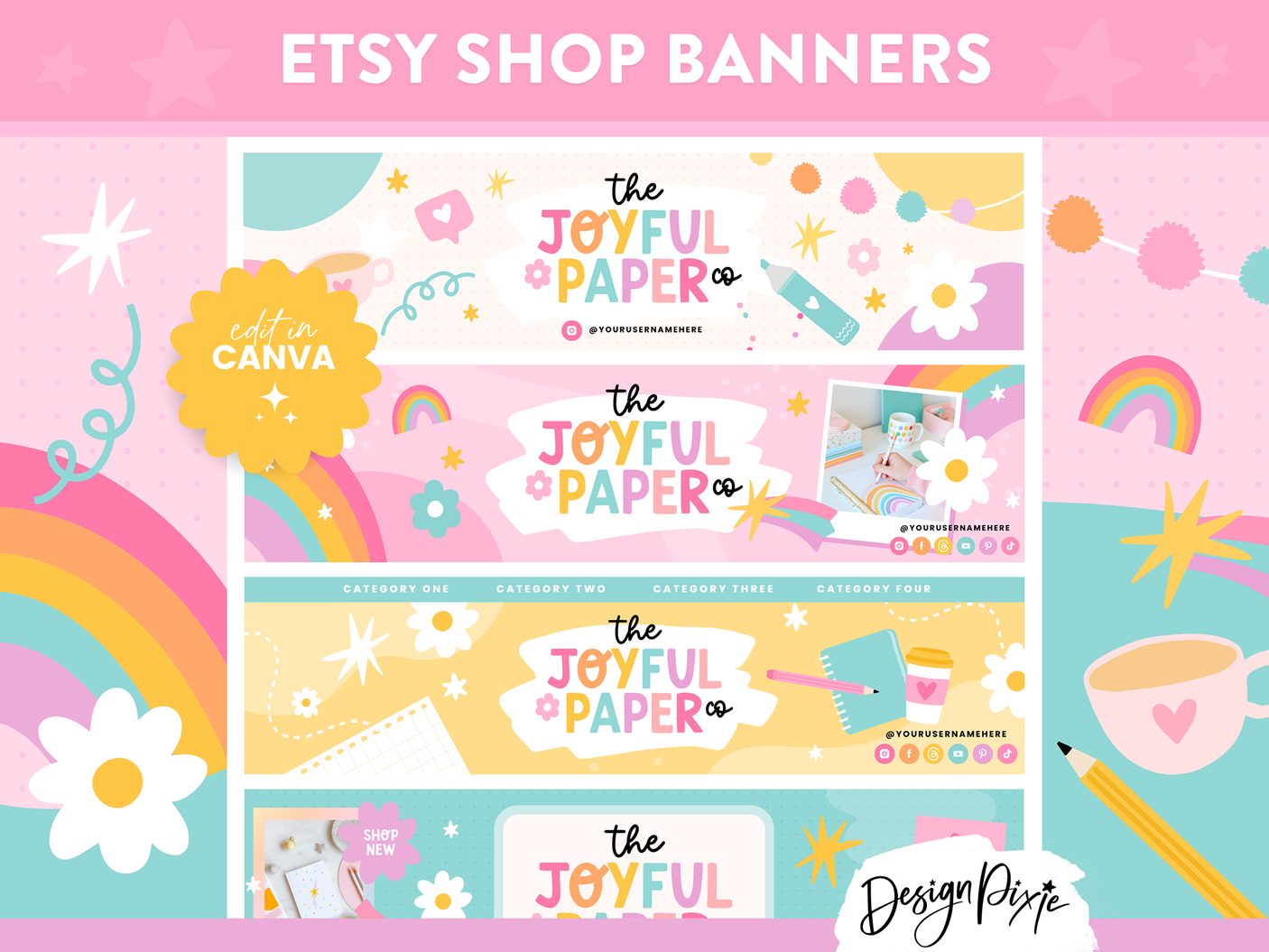 Playful Rainbow Etsy Shop Banner Templates