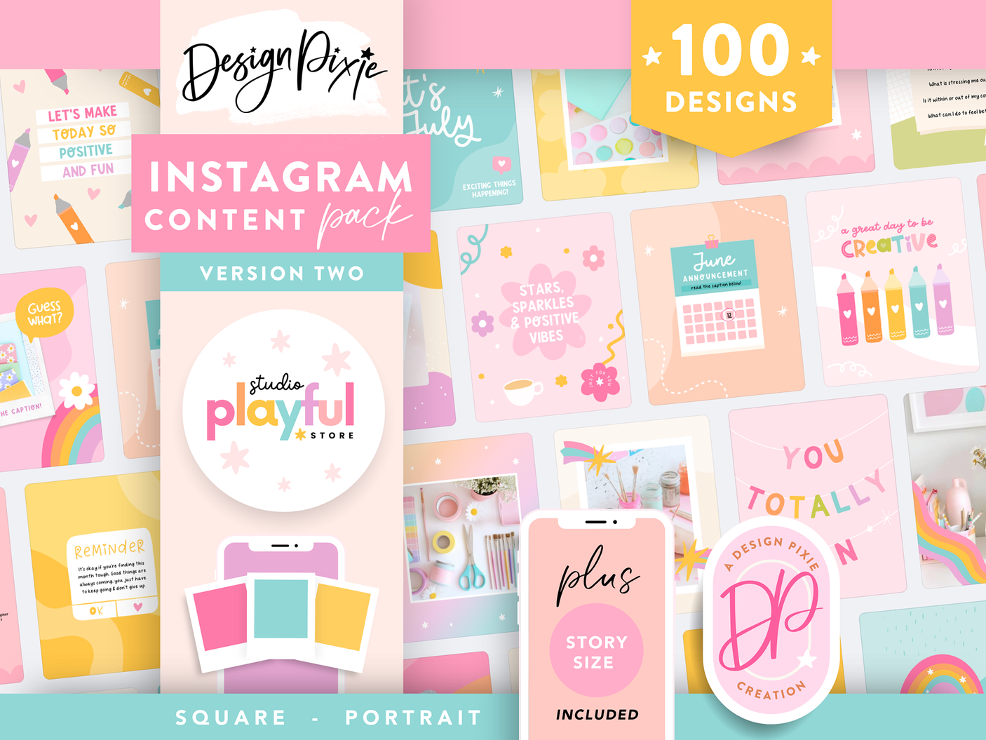 Playful rainbow Instagram post and story templates to edit in Canva