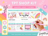 Playful rainbow TPT banner templates to edit in Canva for Teachers Pay Teachers stores