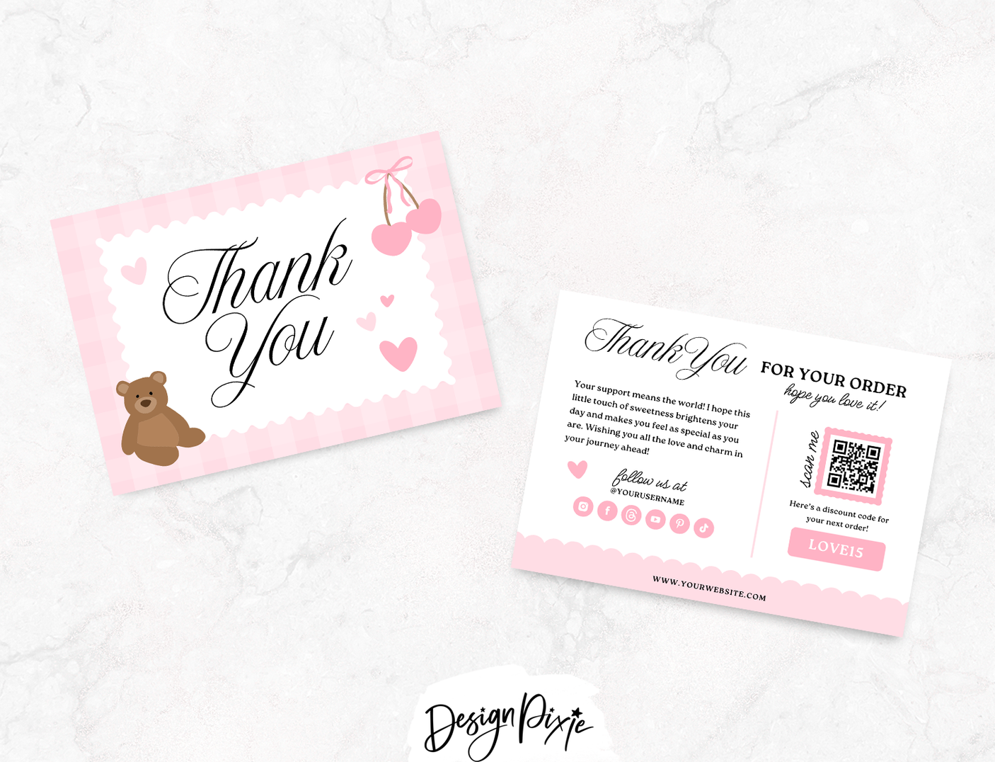 Pretty Pink Thank You Card Template