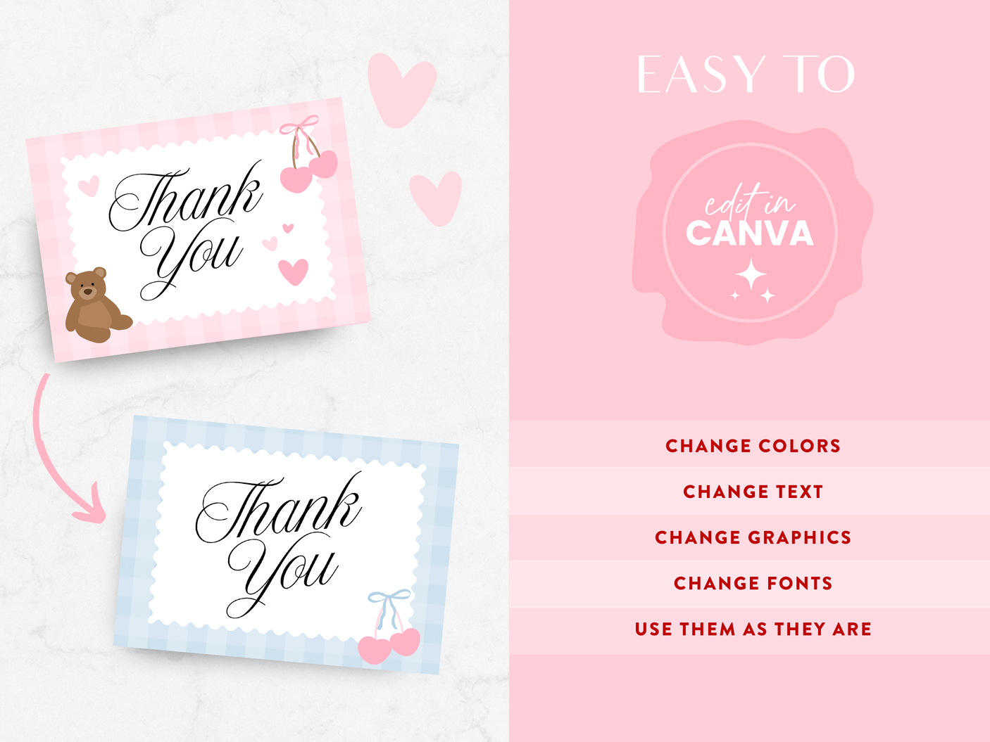 Pretty Pink Thank You Card Template