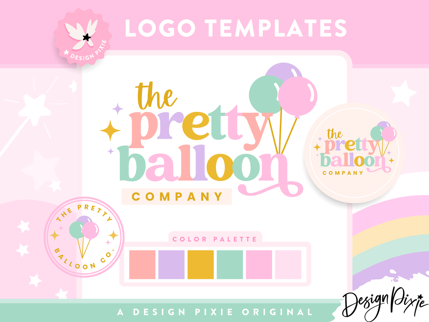 Pretty balloon logo design in pastel colors as an editable Canva logo template