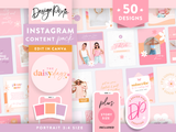 Pretty pink and purple Instagram templates to edit in Canva for post and story ideas. Perfect for fashion brands and cute handmade boutiques.