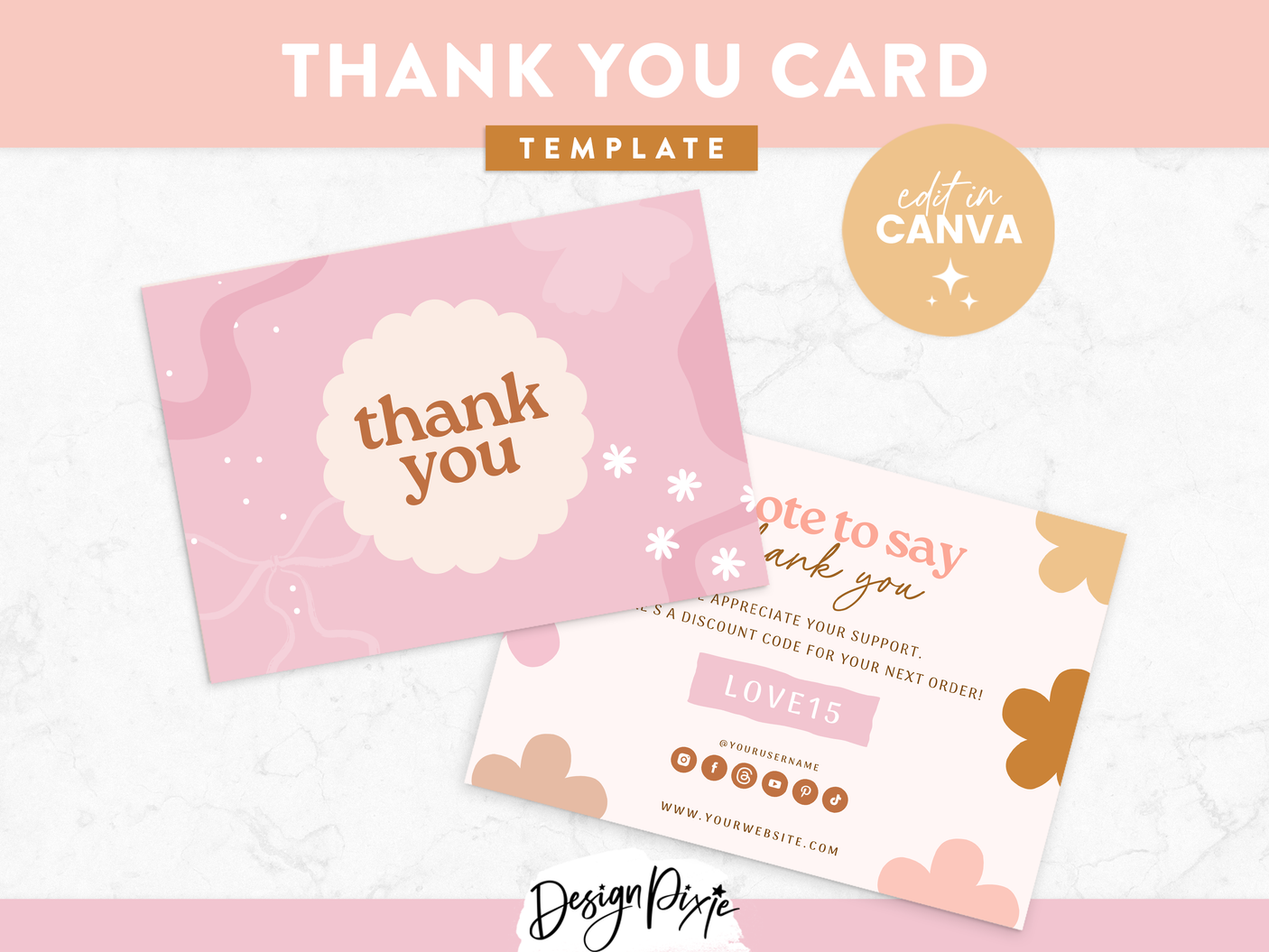 Pretty Boho Thank You Card Template