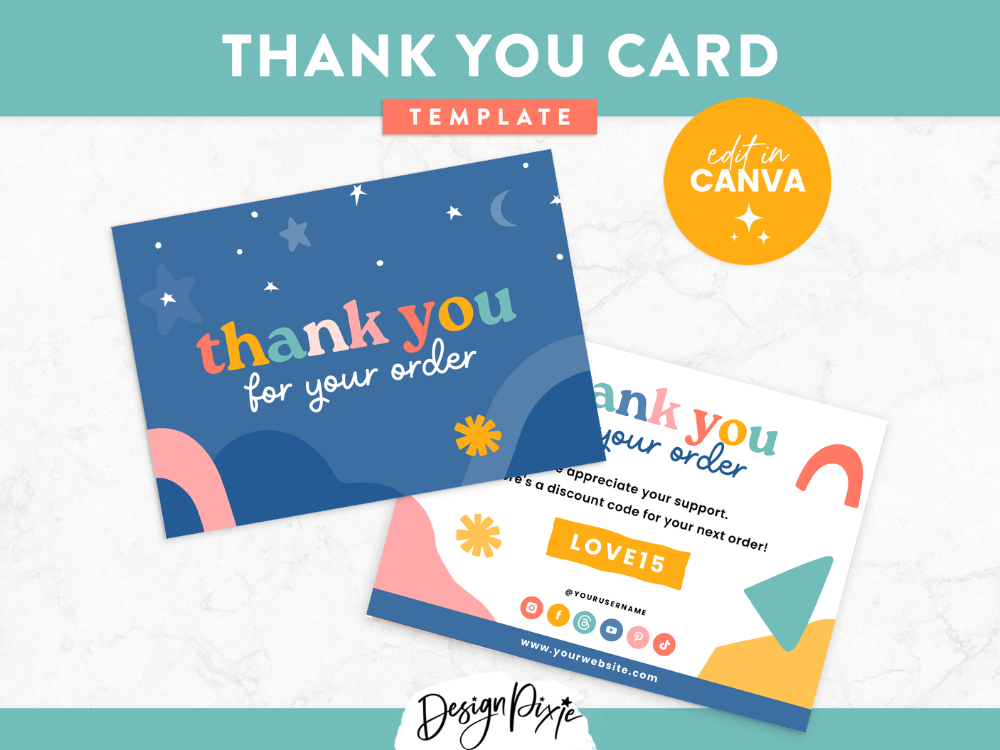 Fun Bright Thank You Card Template