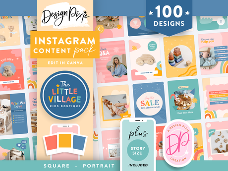 Bright colourful Instagram templates in primary colors, editable in Canva for creative posts and stories for kids business